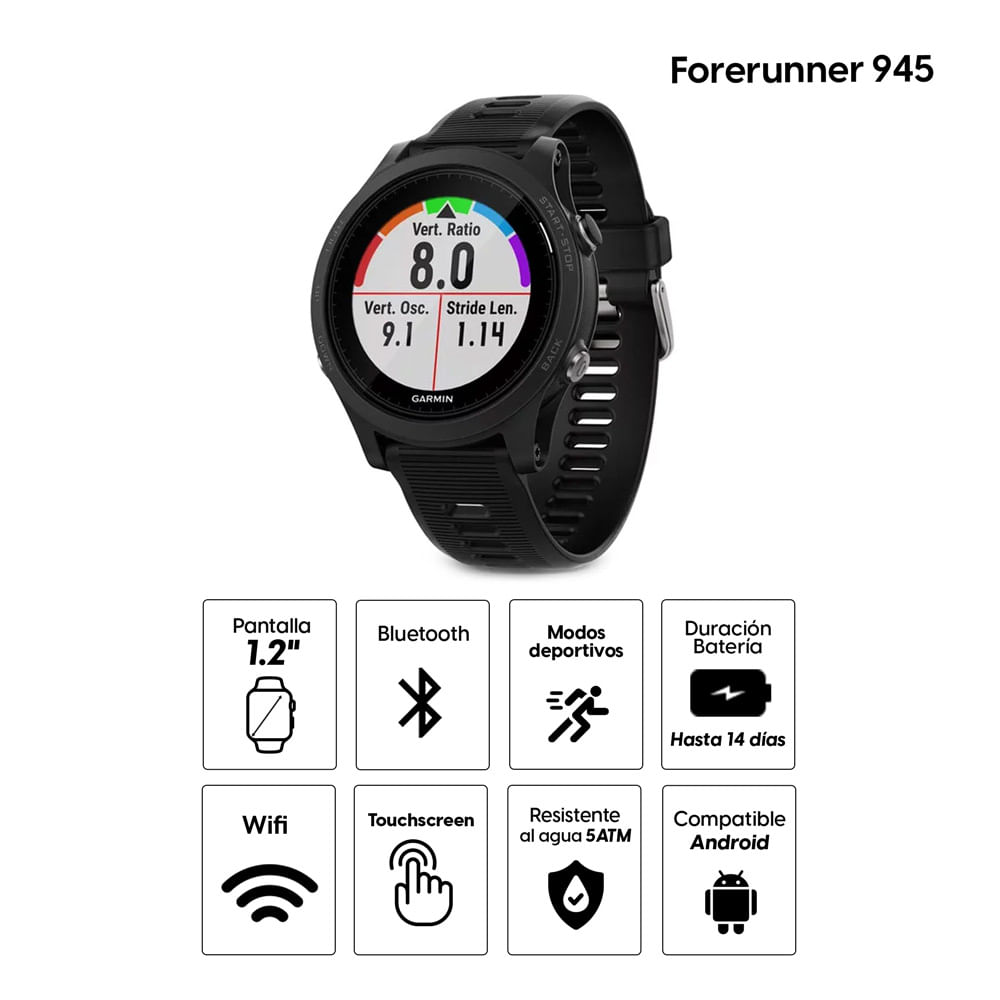 Imagen 2 del producto Smartwatch Garmin Forerunner 945, gps, 1.2"", resistente al agua 5 ATM, máx. 14 días, negro