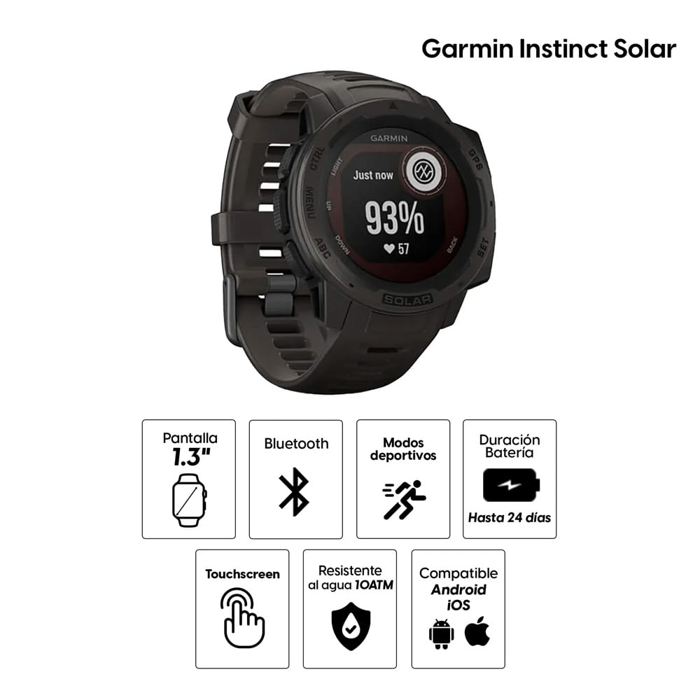 Imagen 2 del producto Smartwatch Garmin Instinct Solar, gps, resistente al agua 5 ATM, máx. 24 días, negro