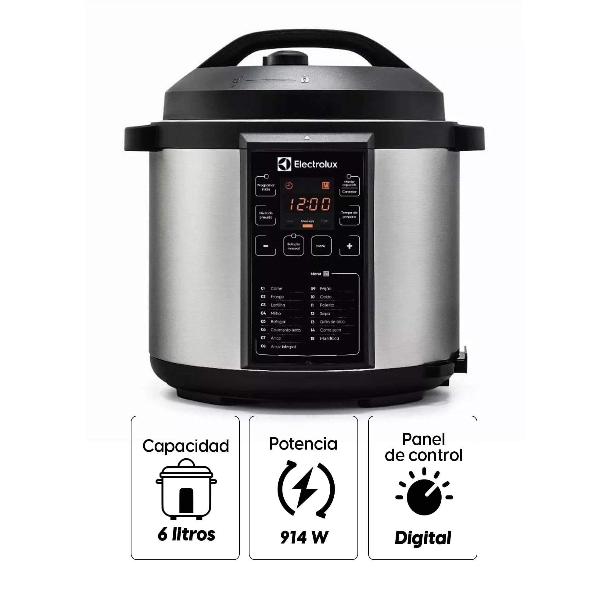 Imagen 2 del producto Olla a presión Electrolux PCC20, multifunción, 6 litros, 15 programas, 940W, display digital