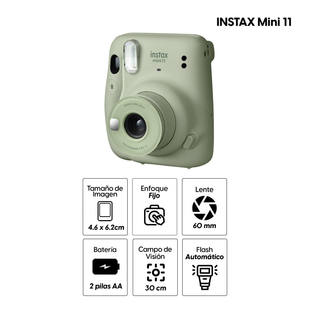 Imagen 2 del producto Cámara Fujifilm Instax mini 11 enfoque automático, lente 60mm, verde pastel