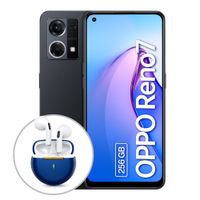 Celular Oppo Reno 7 256GB, 8GB RAM, cámara principal 64 + 2 + 2MP, frontal 32MP, 6.43"", negro + Earphone HD14 blanco