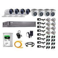 Kit de seguridad Hikvision 4 cámaras Domo Turbo 720P + 4 cámaras Tubo Turbo 720P + dvr + disco 2TB