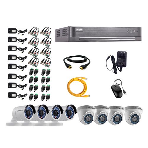 Kit de seguridad Hikvision 4 cámaras Domo Turbo 720P + 4 cámaras Tubo Turbo 720P + dvr +  cable HDMI