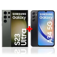 Celular Samsung Galaxy S23 Ultra 5G 256GB, 8GB RAM, verde + Samsung Galaxy A34 5G 128GB, 6GB RAM, negro