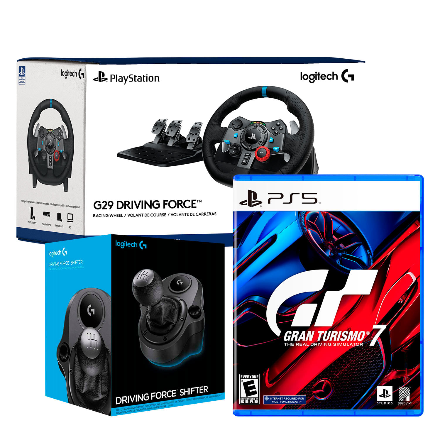 Timón con pedal Logitech G29 + Palanca de cambios para Play Station 5 + Juego Gran Turismo 7