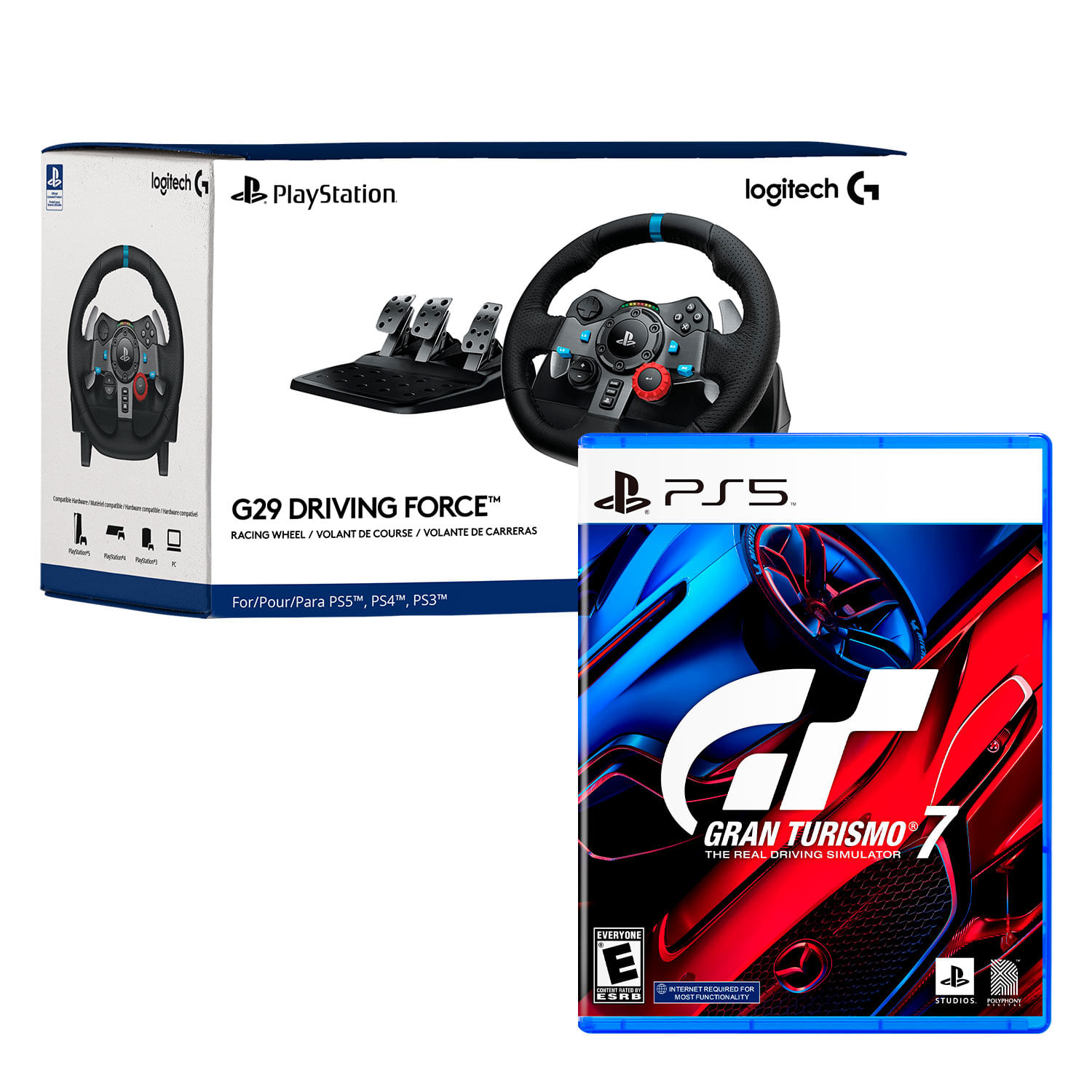 Timón con pedal Logitech G29 para Play Station 5, negro + Juego Gran Turismo 7