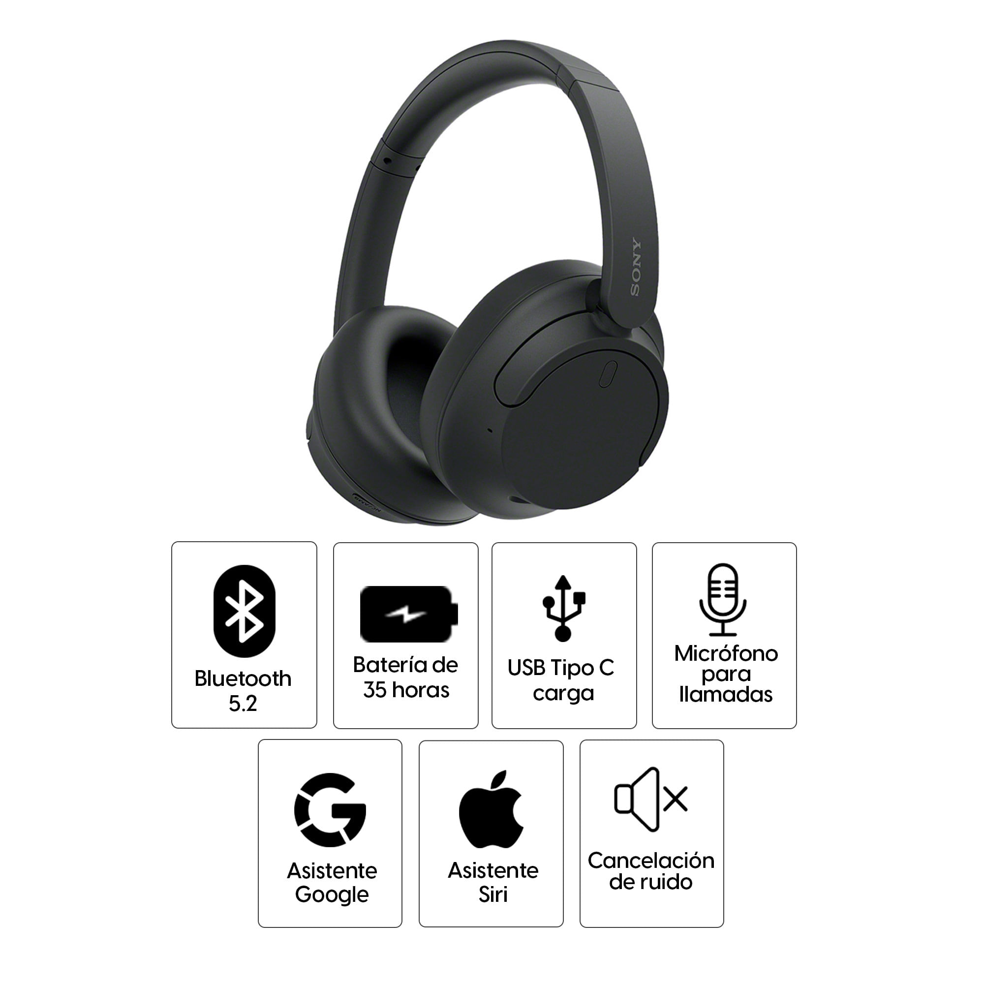 Imagen 2 del producto Audífonos con cancelación de ruido Sony WH-CH720 micrófono incorporado, máx. 35 horas, control de música y llamadas, negro
