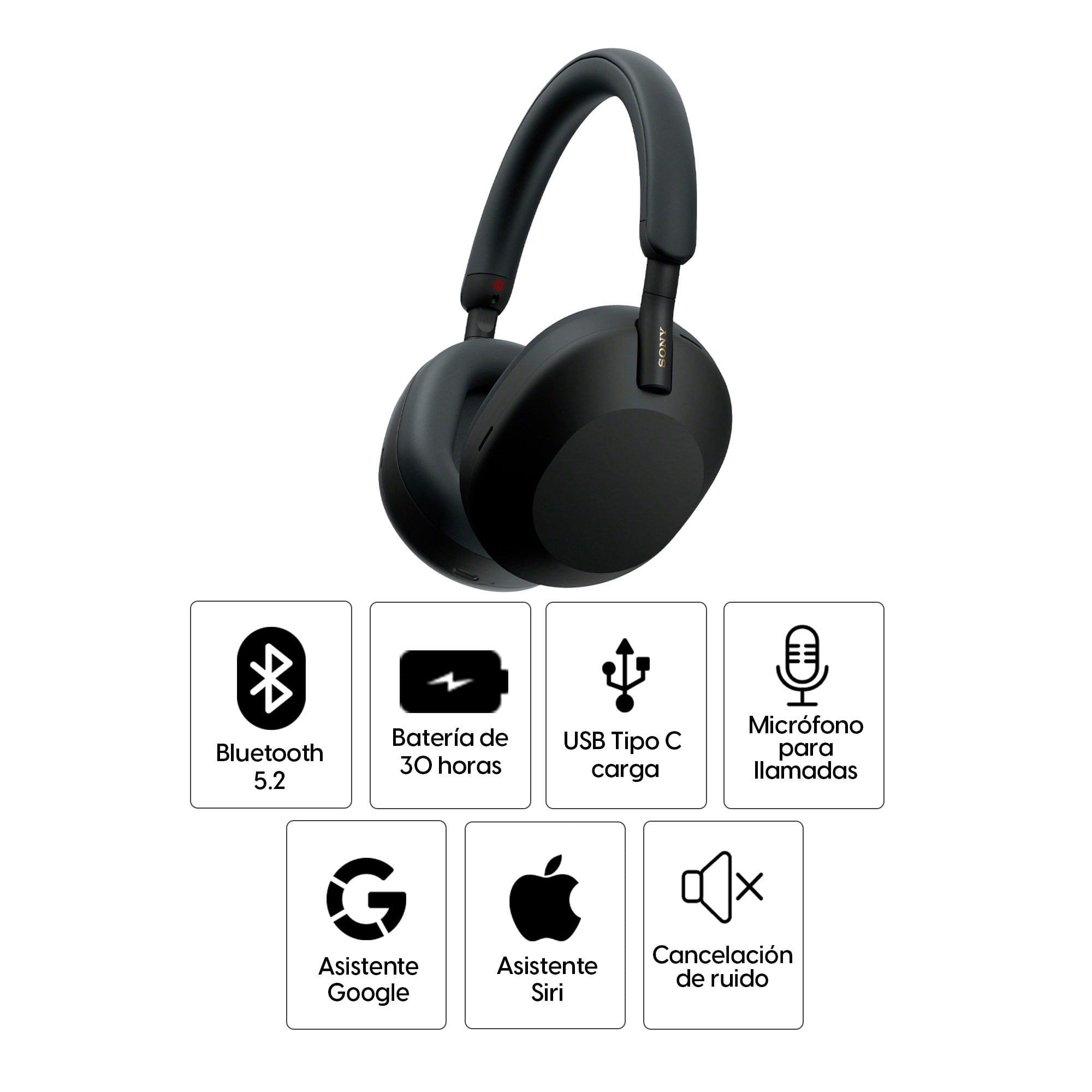 Imagen 2 del producto Audífonos con cancelación de ruido Sony WH-1000XM5 micrófono incorporado, máx. 30 horas, control de música y llamadas, negro