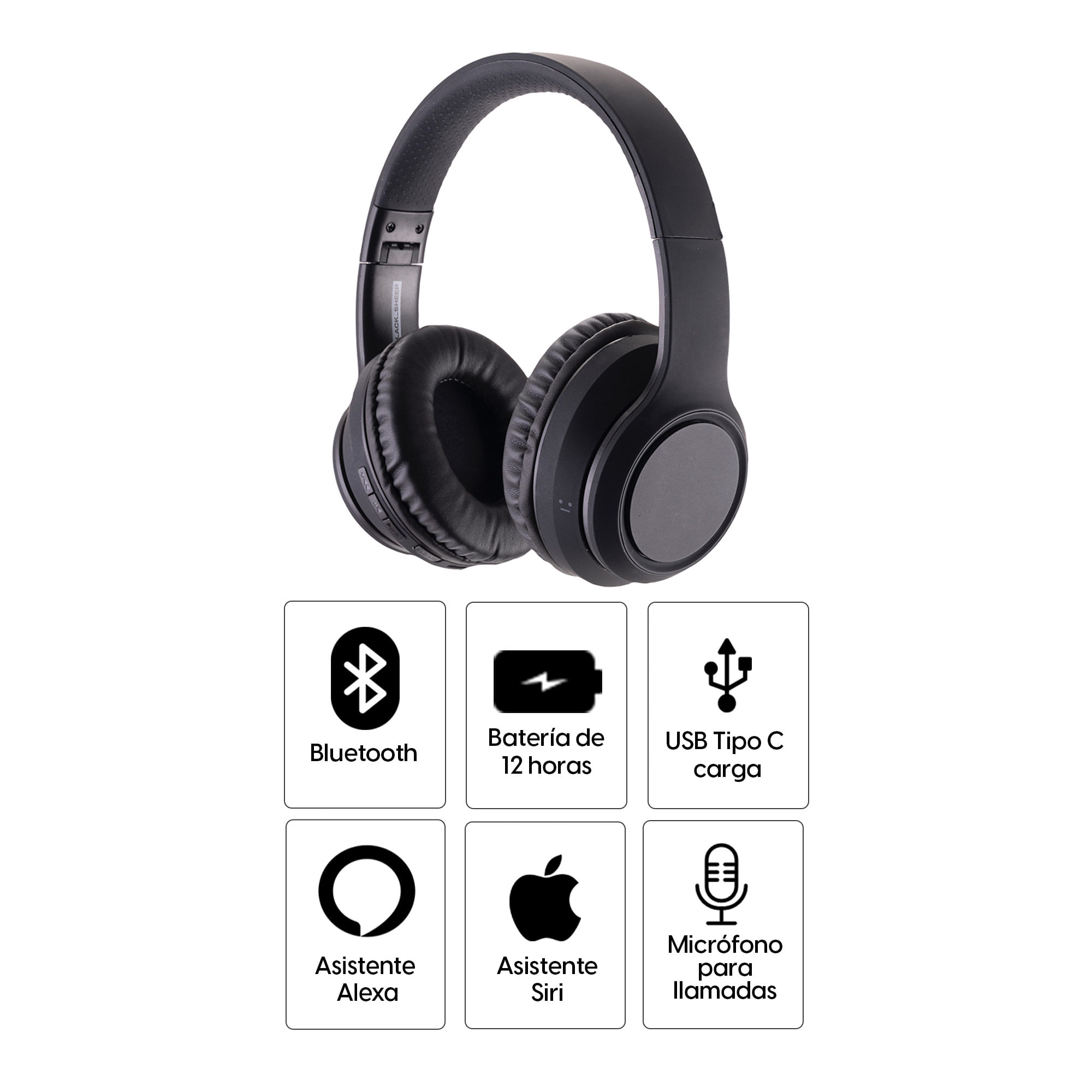 Imagen 2 del producto Audífonos bluetooth over ear Black Sheep Smoke 2 micrófono incorporado, máx. 12 horas, control de música y llamadas, negro