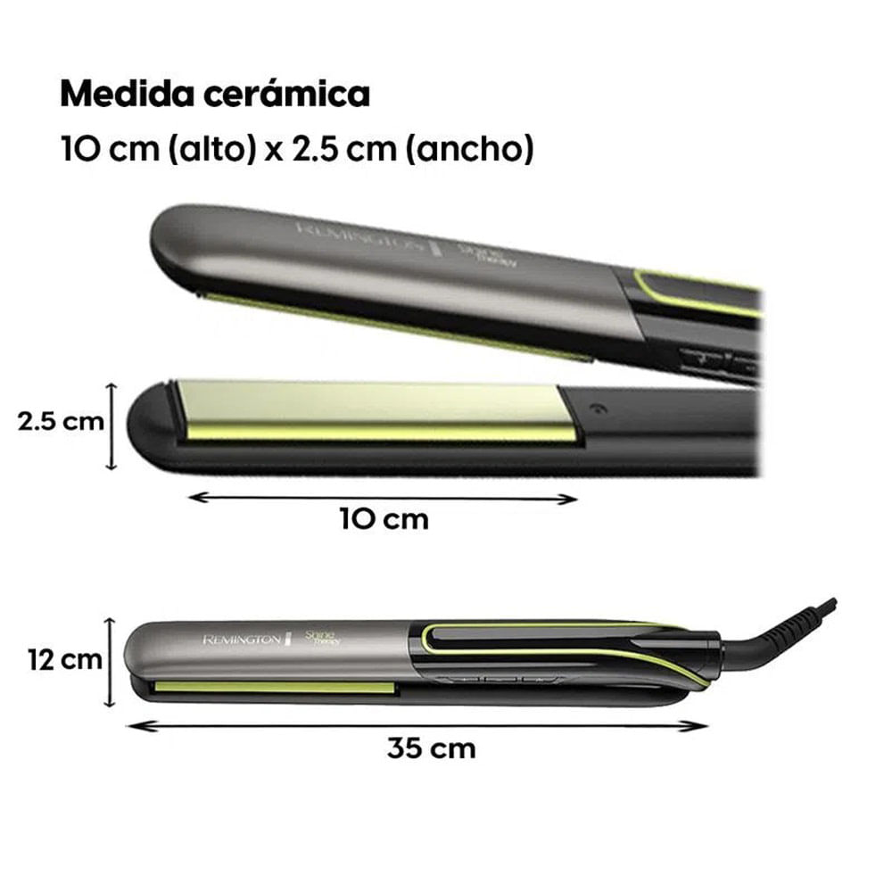 Imagen 2 del producto Reacondicionado:Alisadora Remington Shine Therapy placas cerámica de palta y macadamia, 230°C, cable 1.8 m, negro y verde