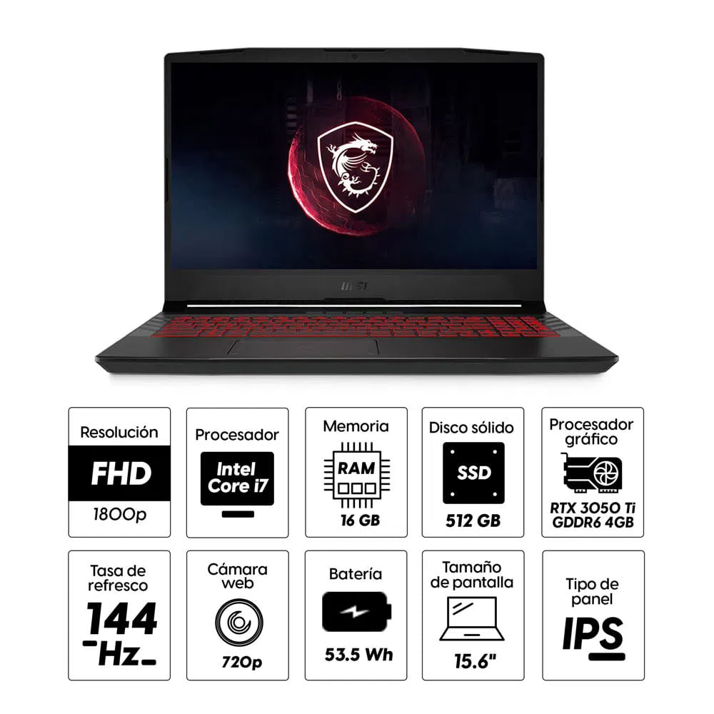Imagen 2 del producto Reacondicionado: Laptop gamer Msi GL66 Pulse 15.6"" Intel Core i7 11va, 512GB ssd, 16GB ram, RTX3050 TI/4GB, FreeDOS - sin sistema operativo