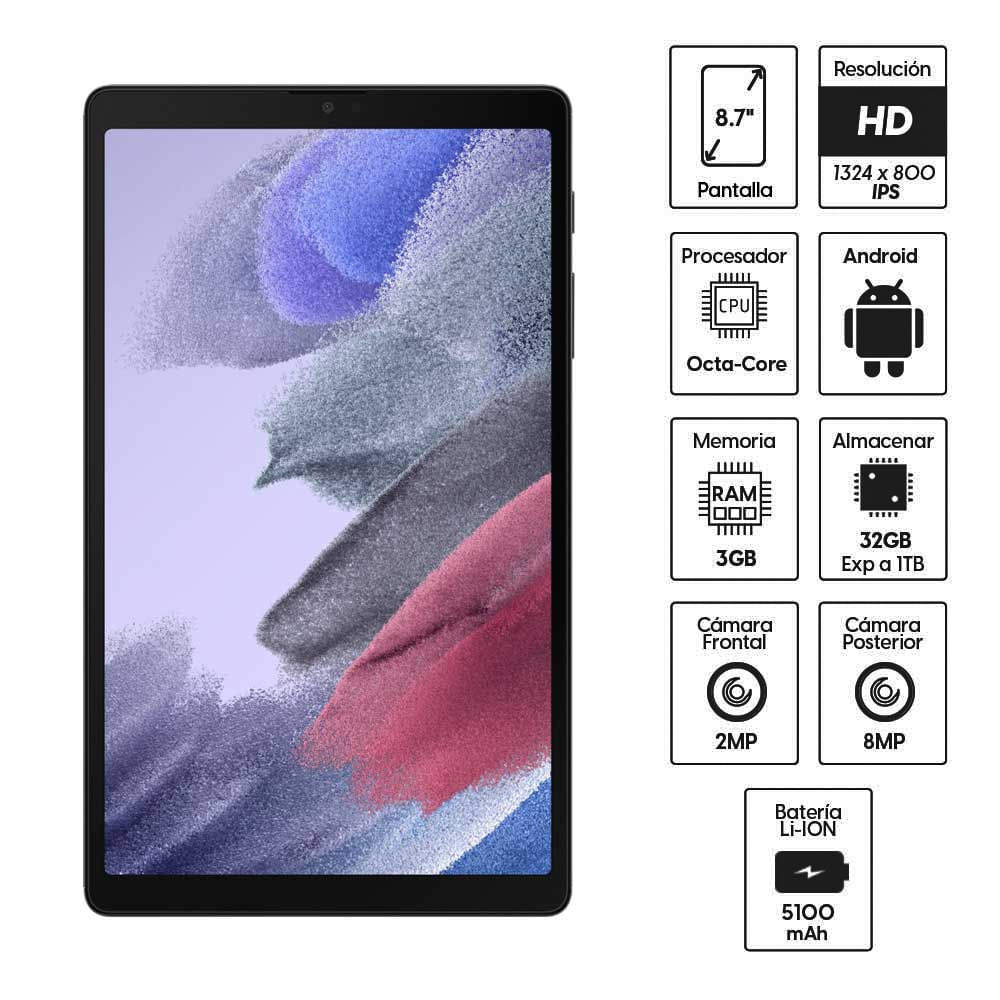 Imagen 2 del producto Tablet Samsung Tab A7 Lite 8.7"", 32GB, 3GB RAM, cámara principal 8MP y frontal 2MP, gris (reempacado)