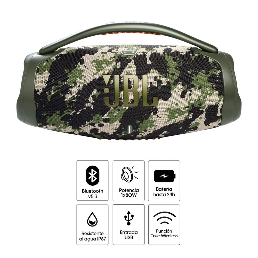Imagen 2 del producto Parlante bluetooth JBL Boombox 3 potencia 180W, resistente al agua IP67, hasta 24 horas de reproducción, camuflado