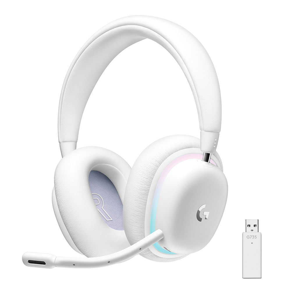 Imagen 1 del producto Audífonos Logitech G735 con micrófono, Lightspeed/bluetooth, RGB, blanco