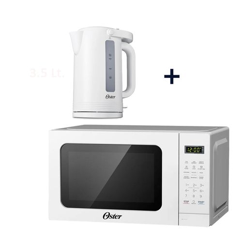 Combo Oster: Horno microondas POGME2701 700w, 20 litros, 6 programas + Hervidor BVSTKT35W 2200w, 2.5 litros