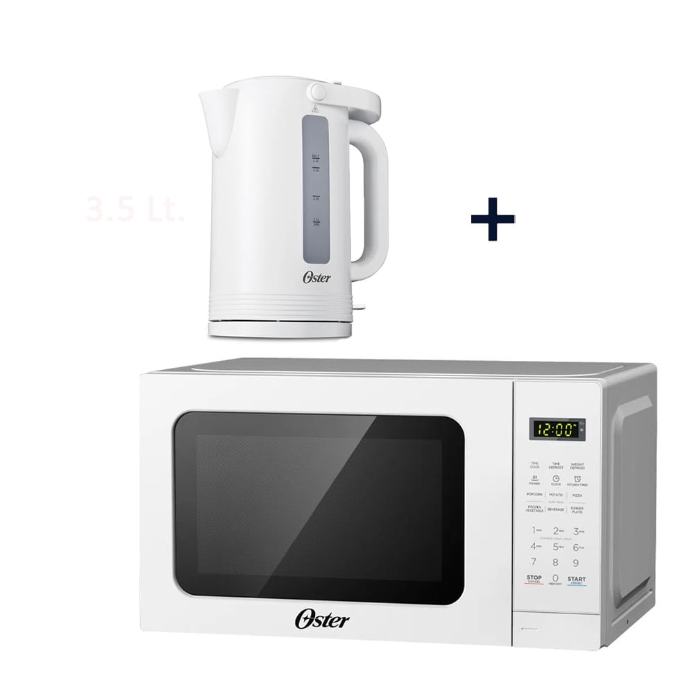 Combo Oster: Horno microondas POGME2701 700w, 20 litros, 6 programas + Hervidor BVSTKT35W 2200w, 2.5 litros