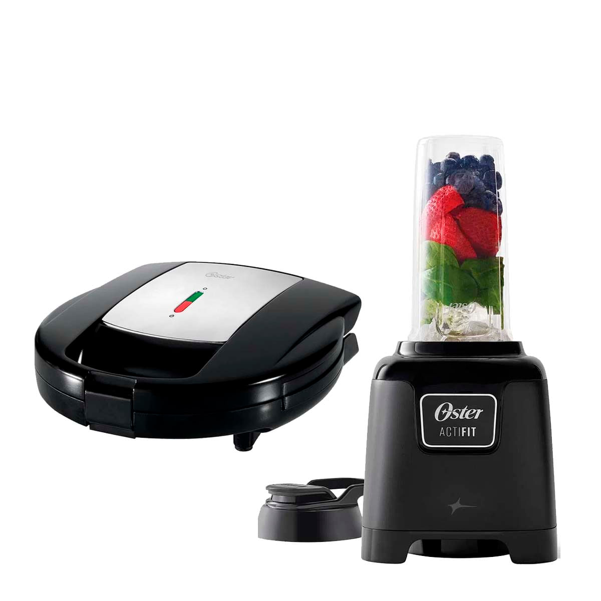 Combo Oster: Licuadora Oster ActiFit BLSTAFB 450w, 1 velocidad + pulsador + Sandwichera y waflera Oster CKSTSM3892 700w, capacidad para 2 panes