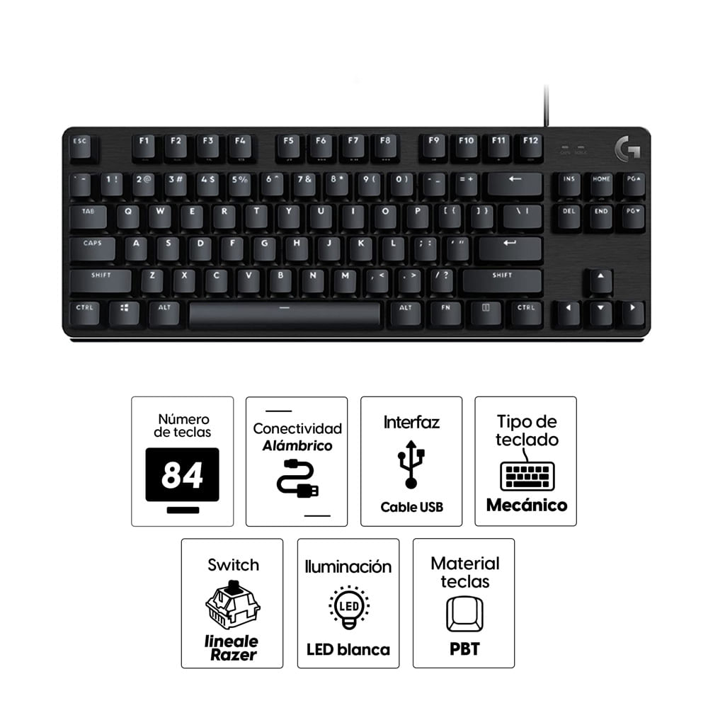 Imagen 2 del producto Teclado gamer alámbrico Logitech G413 TKL SE conexión USB, mecánico, LED blanca, negro