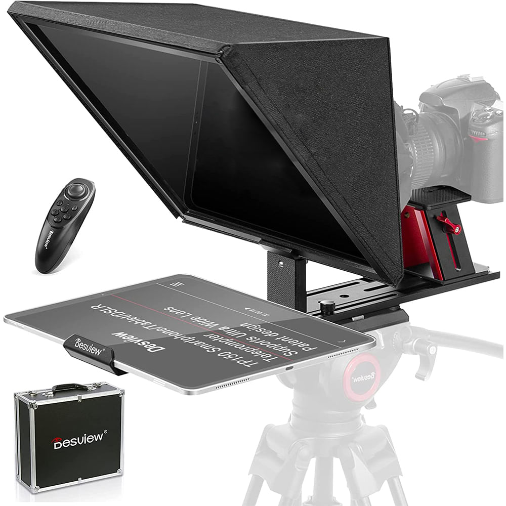 Teleprompter TP150 Desview , se adapta a cualquier teléfono o tablet de 15 pulgadas, rápido y fácil de configurar.