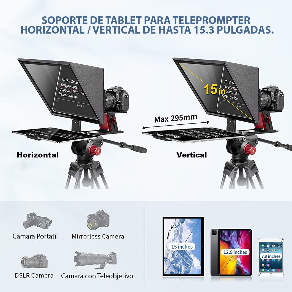 Imagen 2 del producto Teleprompter TP150 Desview , se adapta a cualquier teléfono o tablet de 15 pulgadas, rápido y fácil de configurar.