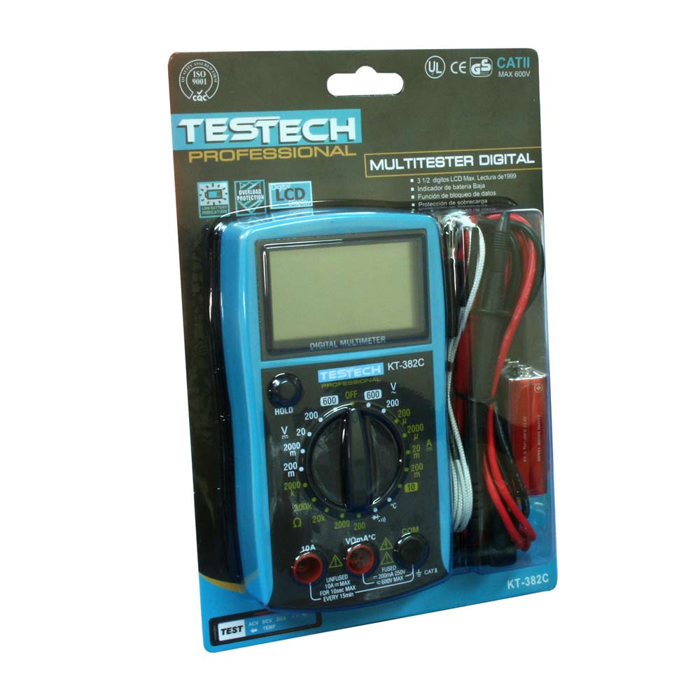 Imagen 2 del producto Multímetro digital Test Tech KT-382C 600V, CAT II, pantalla LCD
