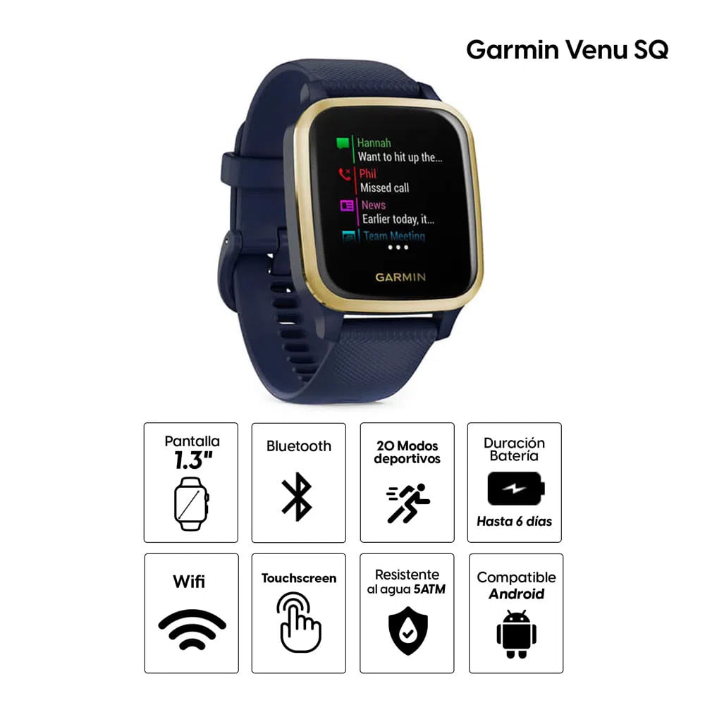 Imagen 2 del producto Reacondicionado: Smartwatch Garmin Venu SQ Music, gps, 1.3"", resistente al agua 5ATM, máx. 6 días, azul