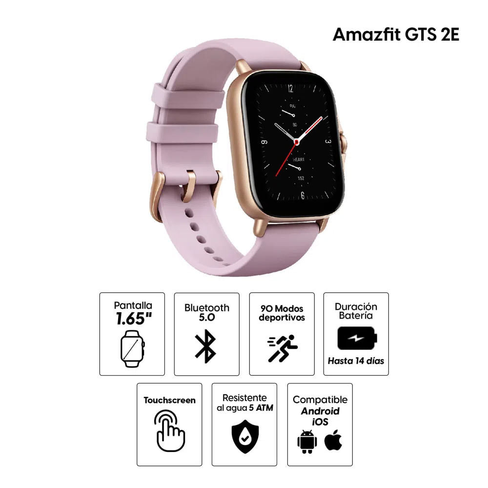 Imagen 2 del producto Reacondicionado: Smartwatch Amazfit GTS 2E resistente al agua 5ATM, máx 14 días, 90 modos deportivos, 1.65"", lila
