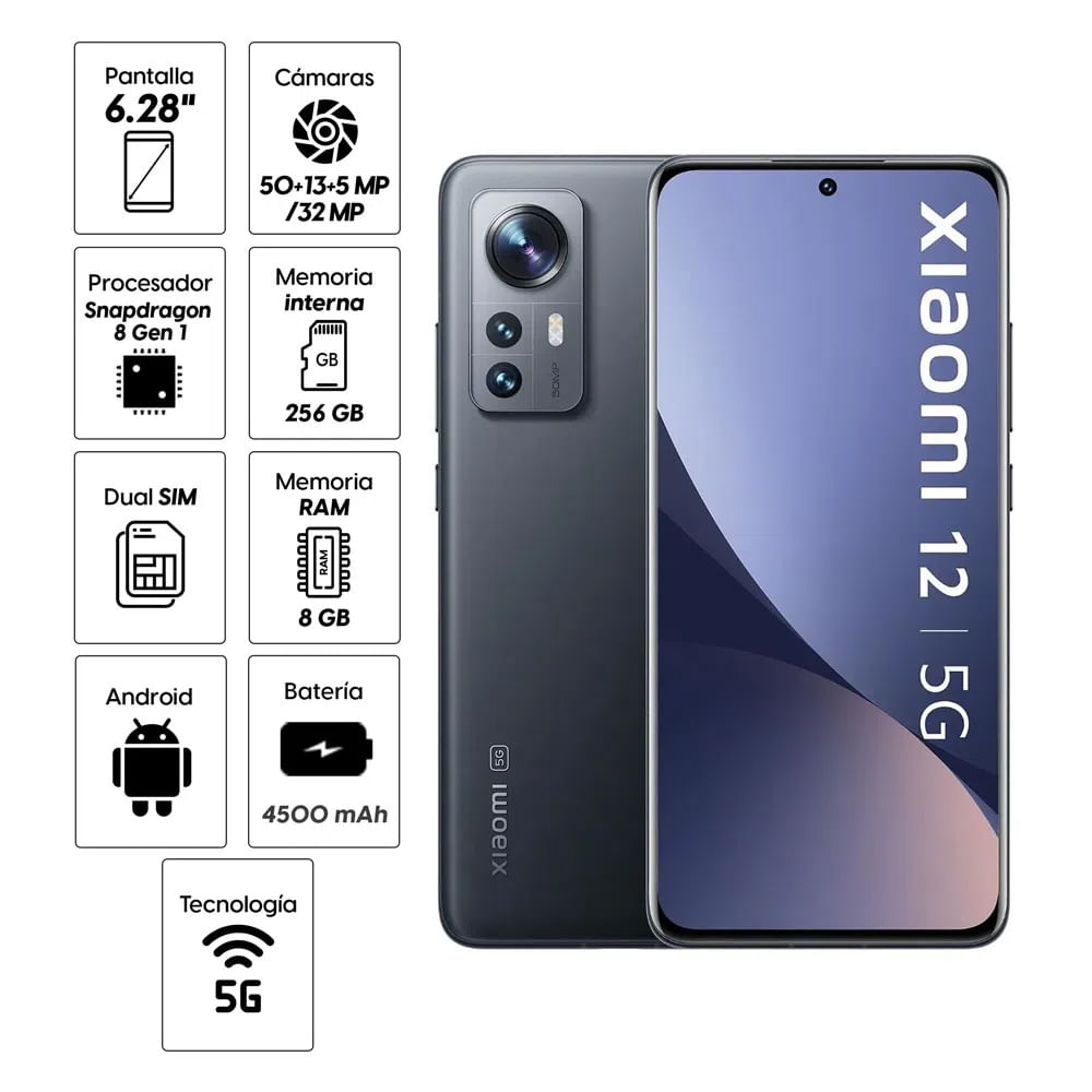 Imagen 2 del producto Reacondicionado: Celular Xiaomi 12 5G 256GB, 8GB RAM, cámara trasera 50MP y frontal 32MP, 6.28"", gris