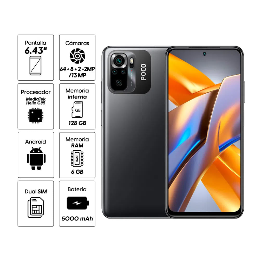 Imagen 2 del producto Reacondicionado: Celular Xiaomi Poco M5s 128GB, 6GB RAM, cámara trasera 64MP y frontal 13MP, 6.43"", color gris