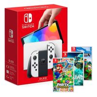 Consola Nintendo Switch Oled 64GB, blanco + Zelda Tears Of The Kingdom + Minecraft+ Mario Party Superstar