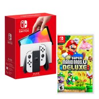 Consola Nintendo Switch Oled 64GB, blanco + Juego New Super Mario Bros U Deluxe