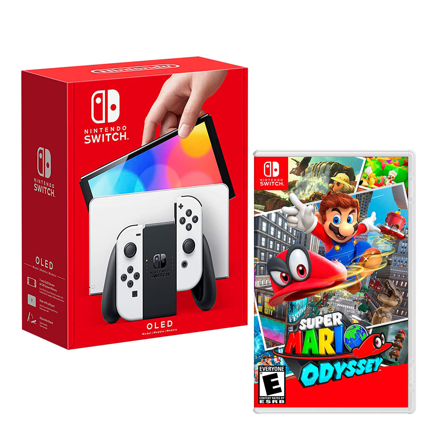 Consola Nintendo Switch Oled 64GB, blanco + Juego Super Mario Odyssey