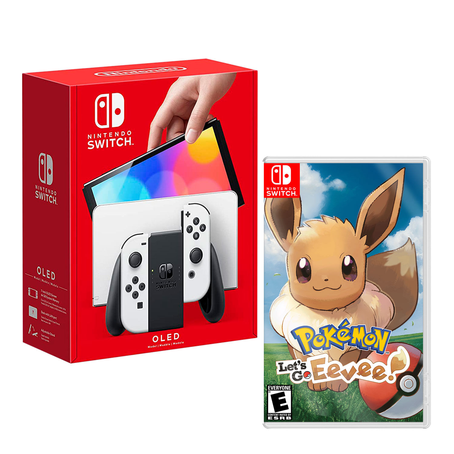 Consola Nintendo Switch Oled 64GB, blanco + Pokemon Lest Go Eevee