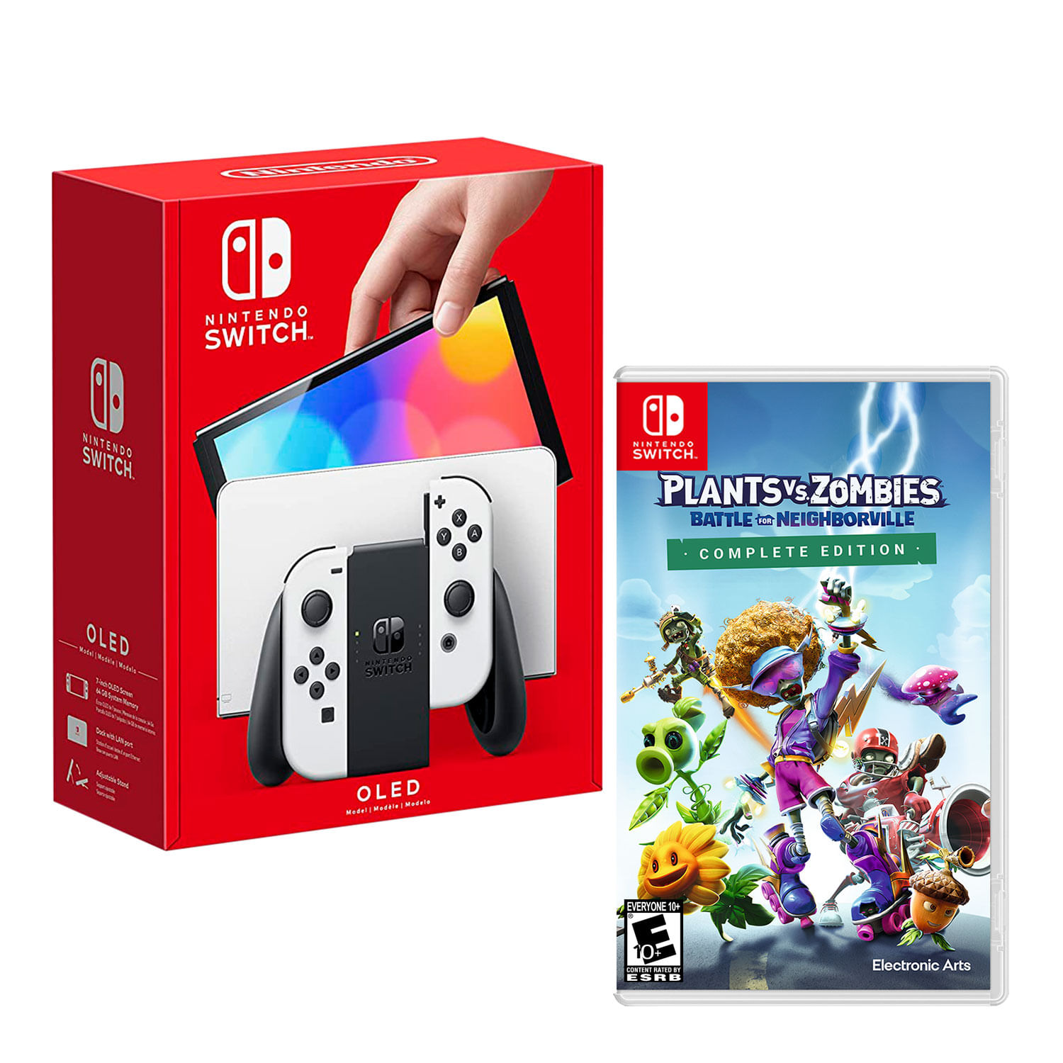 Consola Nintendo Switch Oled 64GB, blanco + Plants Vs Zombies Neighborville