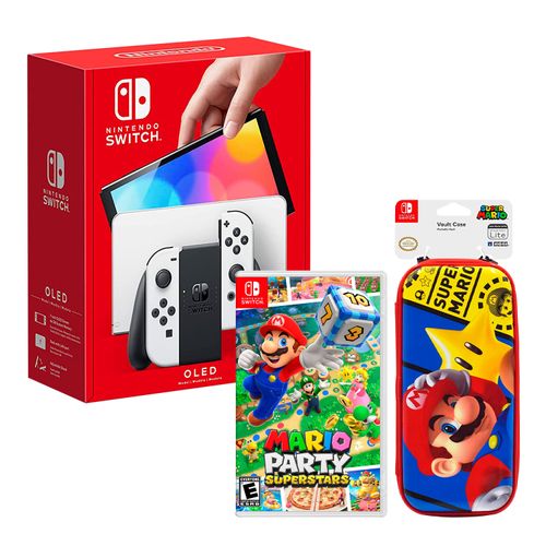 Consola Nintendo Switch Oled 64GB, blanco + Juego Mario Party Superstar + Estuche Super Mario
