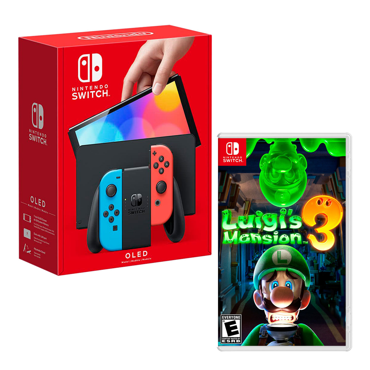 Consola Nintendo Switch Oled 64GB, neón rojo y azul + Juego Luigi's Mansion 3