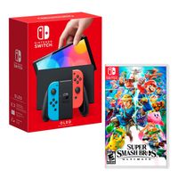 Consola Nintendo Switch Oled 64GB, neón rojo y azul + Juego Super Smash Bros Ultimate