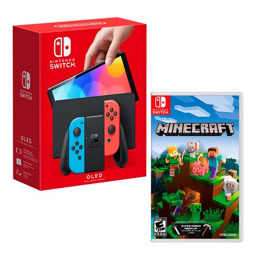 Consola Nintendo Switch Oled 64GB, neón rojo y azul + Juego Minecraft
