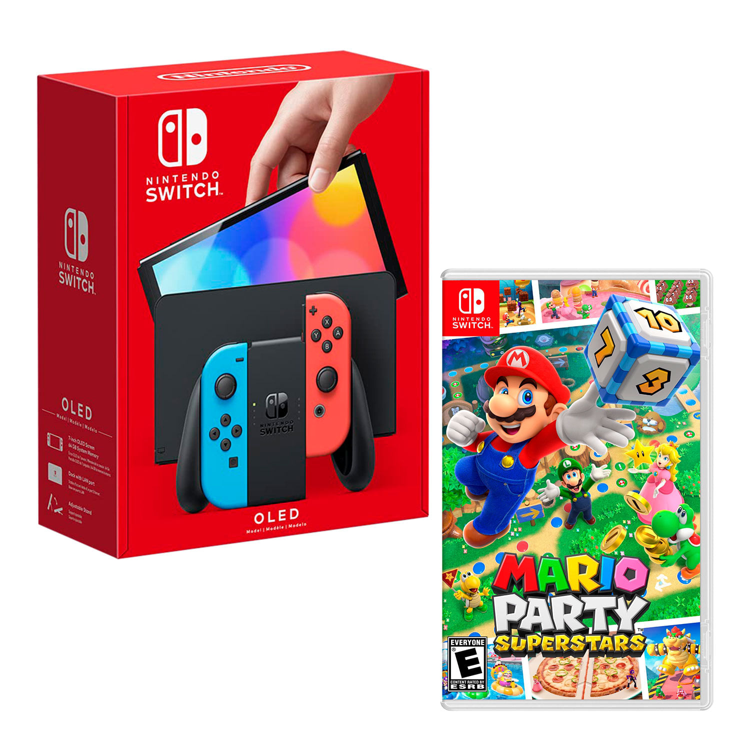 Consola Nintendo Switch Oled 64GB, neón rojo y azul + Juego Mario Party Superstar