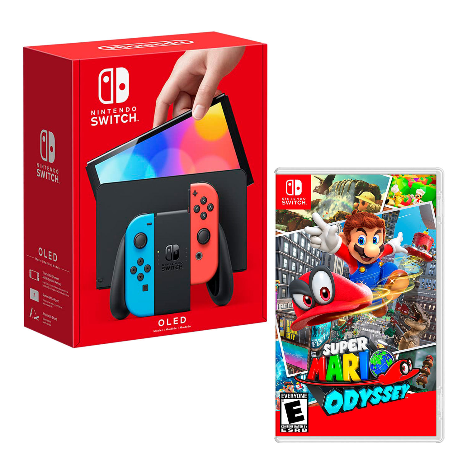 Consola Nintendo Switch Oled 64GB, neón rojo y azul + Juego Super Mario Odyssey