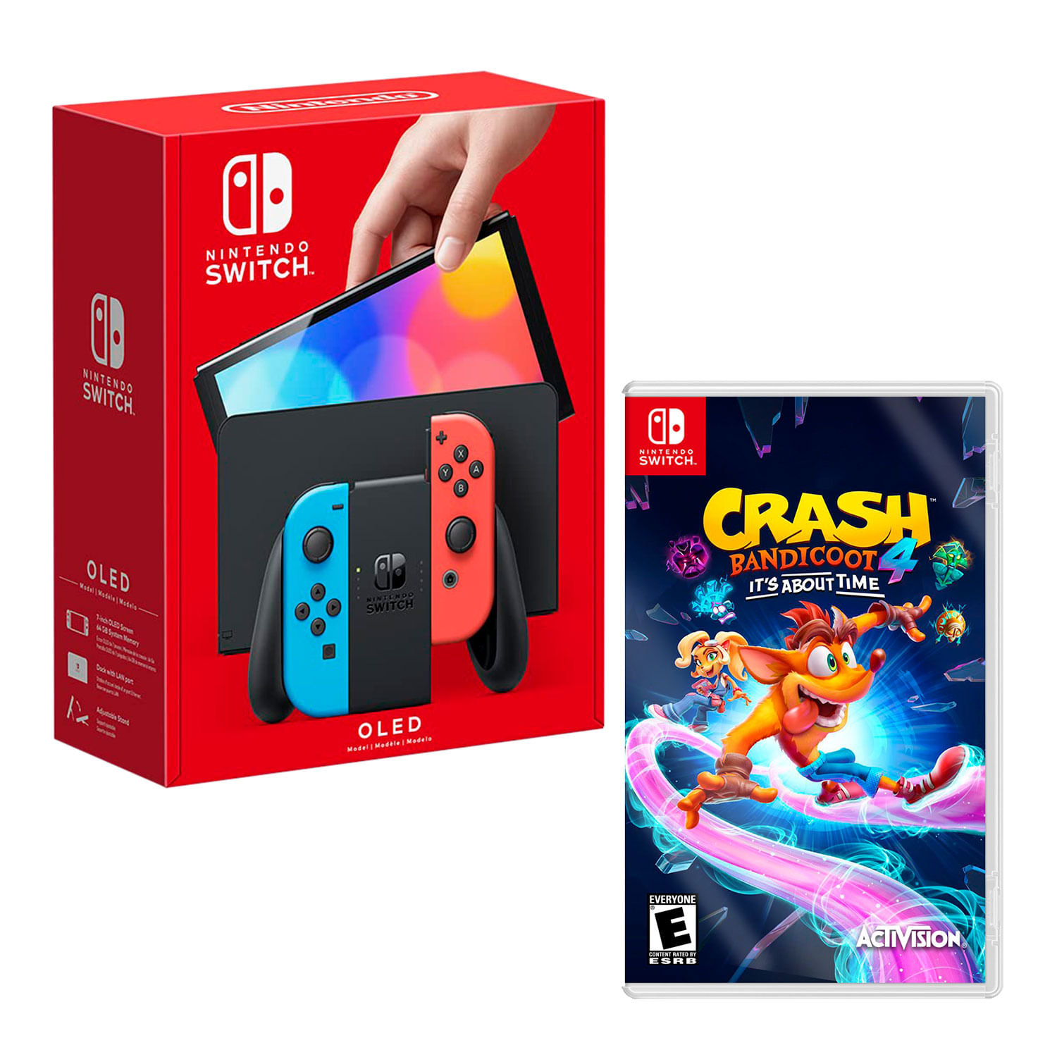 Consola Nintendo Switch Oled 64GB, neón rojo y azul + Juego Crash Bandicoot 4
