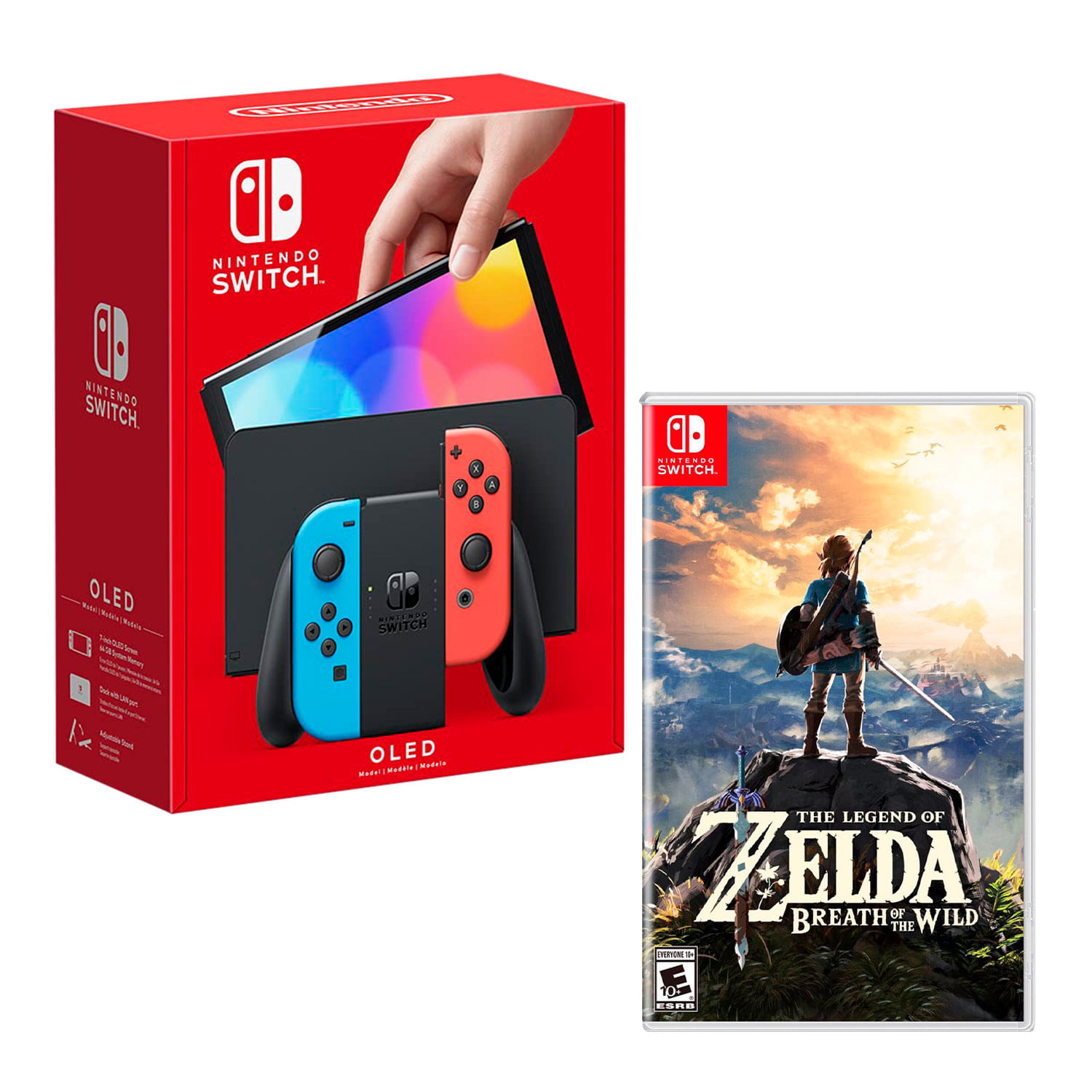 Consola Nintendo Switch Oled 64GB, neón rojo y azul + Juego Zelda Breath of the Wild