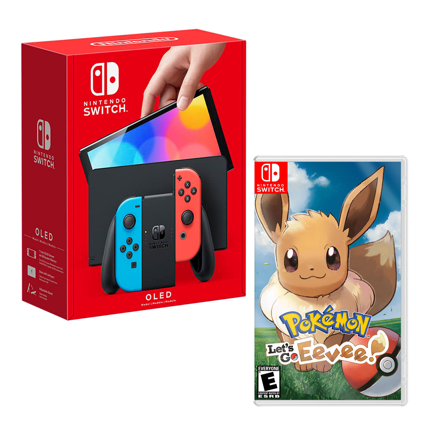 Consola Nintendo Switch Oled 64GB, rojo/azul neón + Pokemon Lest Go Eevee
