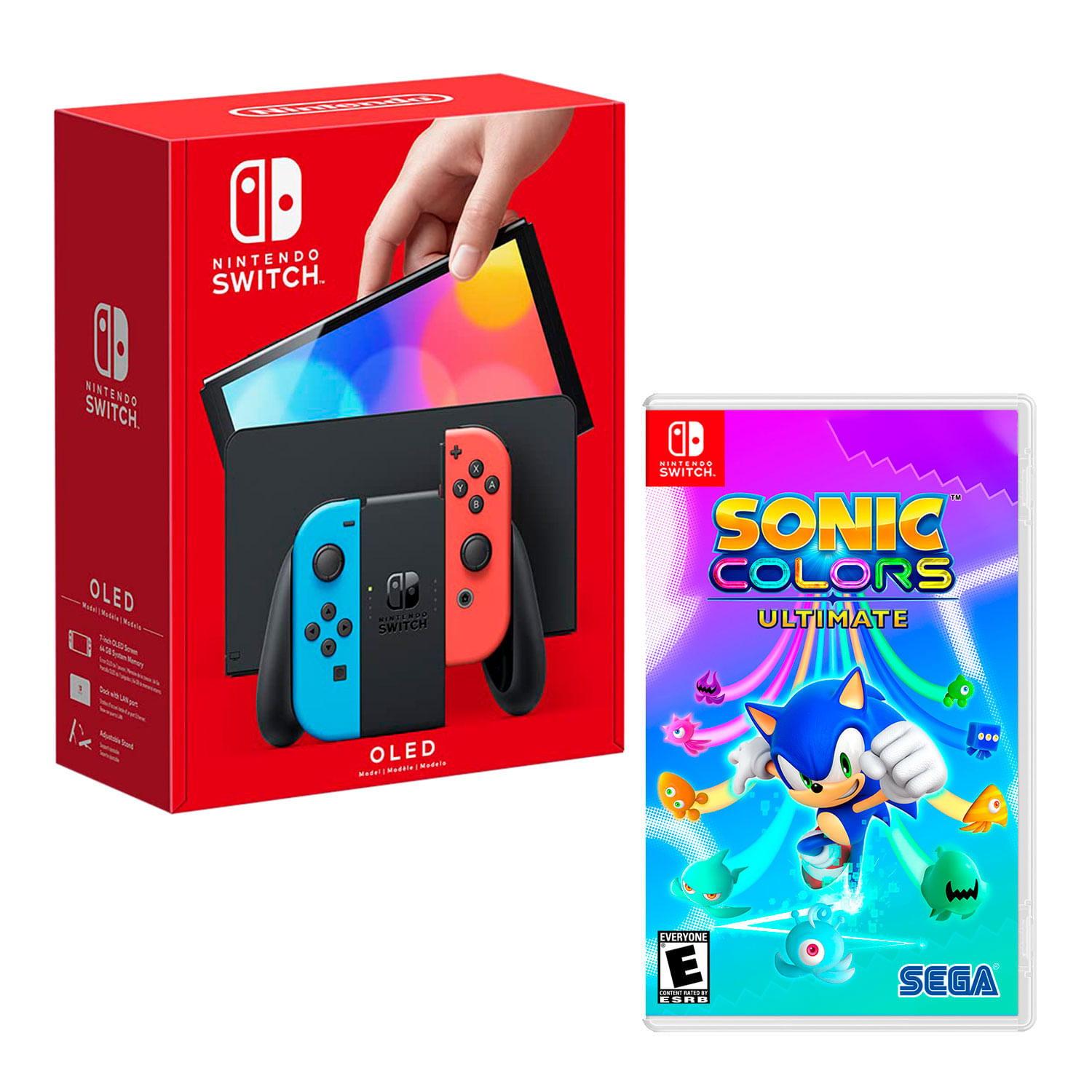 Consola Nintendo Switch Oled 64GB, neón rojo y azul + Juego Sonic Colors Ultimate
