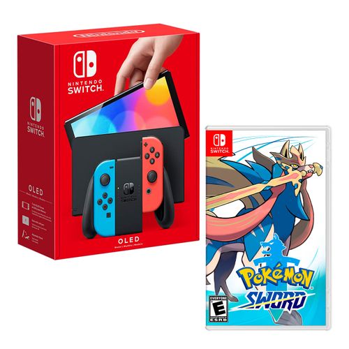 Consola Nintendo Switch Oled 64GB, neón rojo y azul + Juego Pokémon Sword