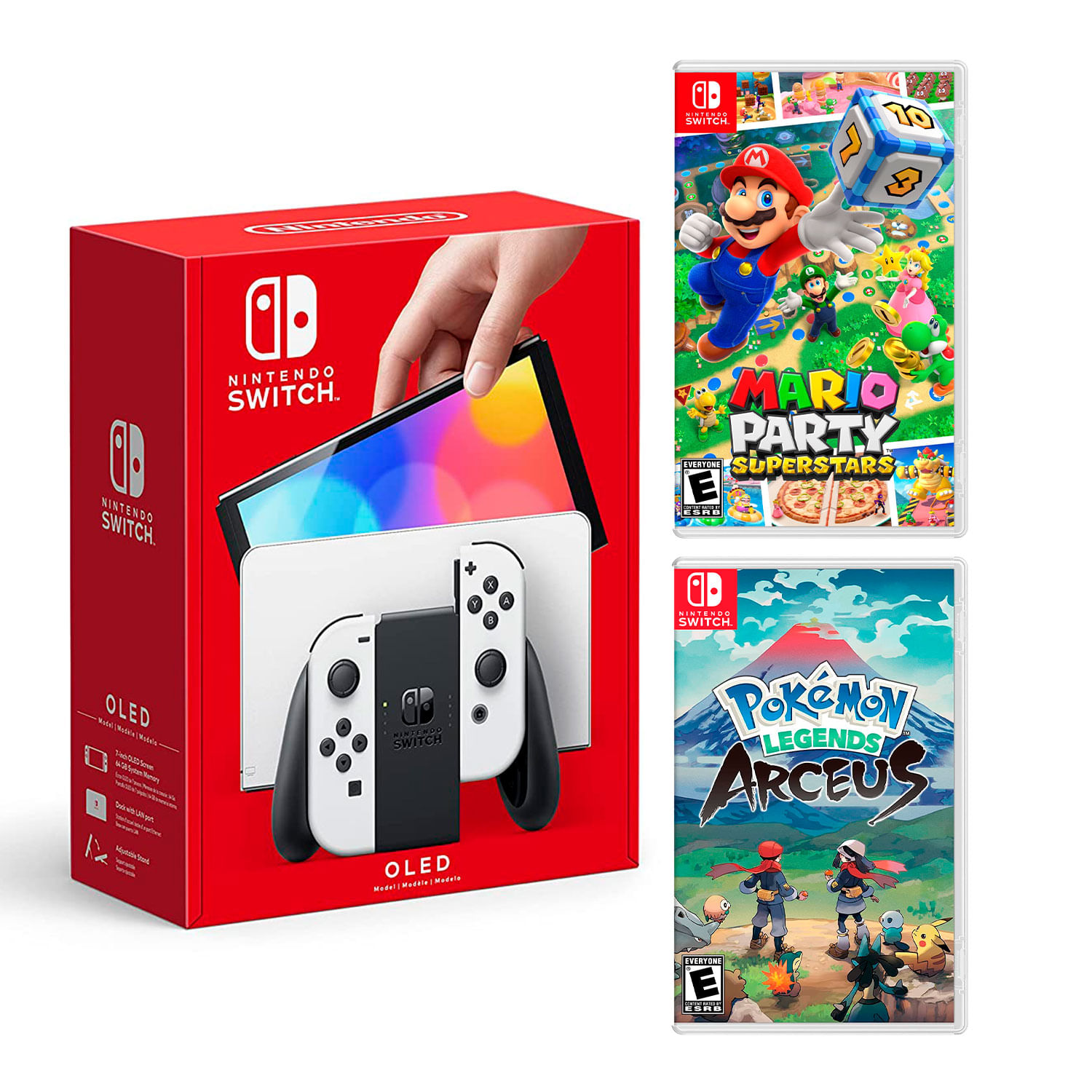 Consola Nintendo Switch Oled 64GB, blanco + Mario Party Superstar + Pokémon Legends Arceus