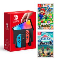 Consola Nintendo Switch Oled 64GB, rojo/azul neón + Mario Party Superstar + Pokémon Legends Arceus