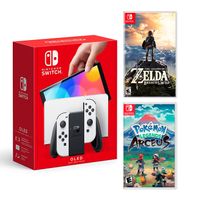Consola Nintendo Switch Oled 64GB, blanco + Zelda Breath of the wild + Pokémon Legends Arceus