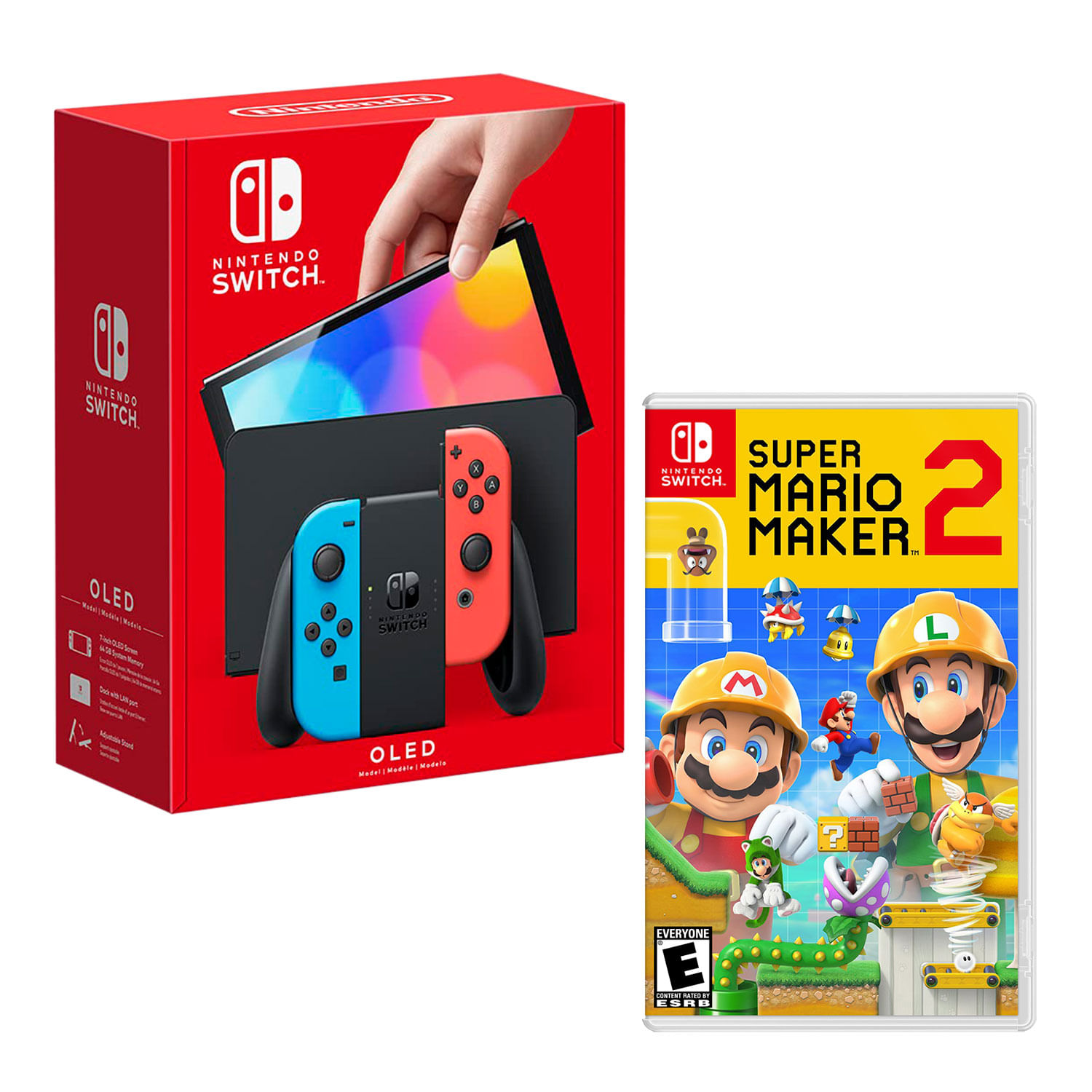 Consola Nintendo Switch Oled 64GB, neón rojo y azul + Juego Mario Maker 2