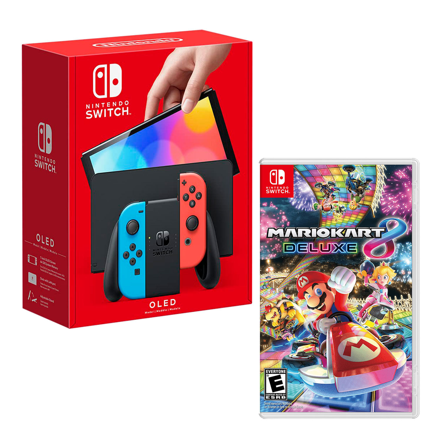 Consola Nintendo Switch Oled 64GB, neón rojo y azul + Juego Mario Kart 8 Deluxe